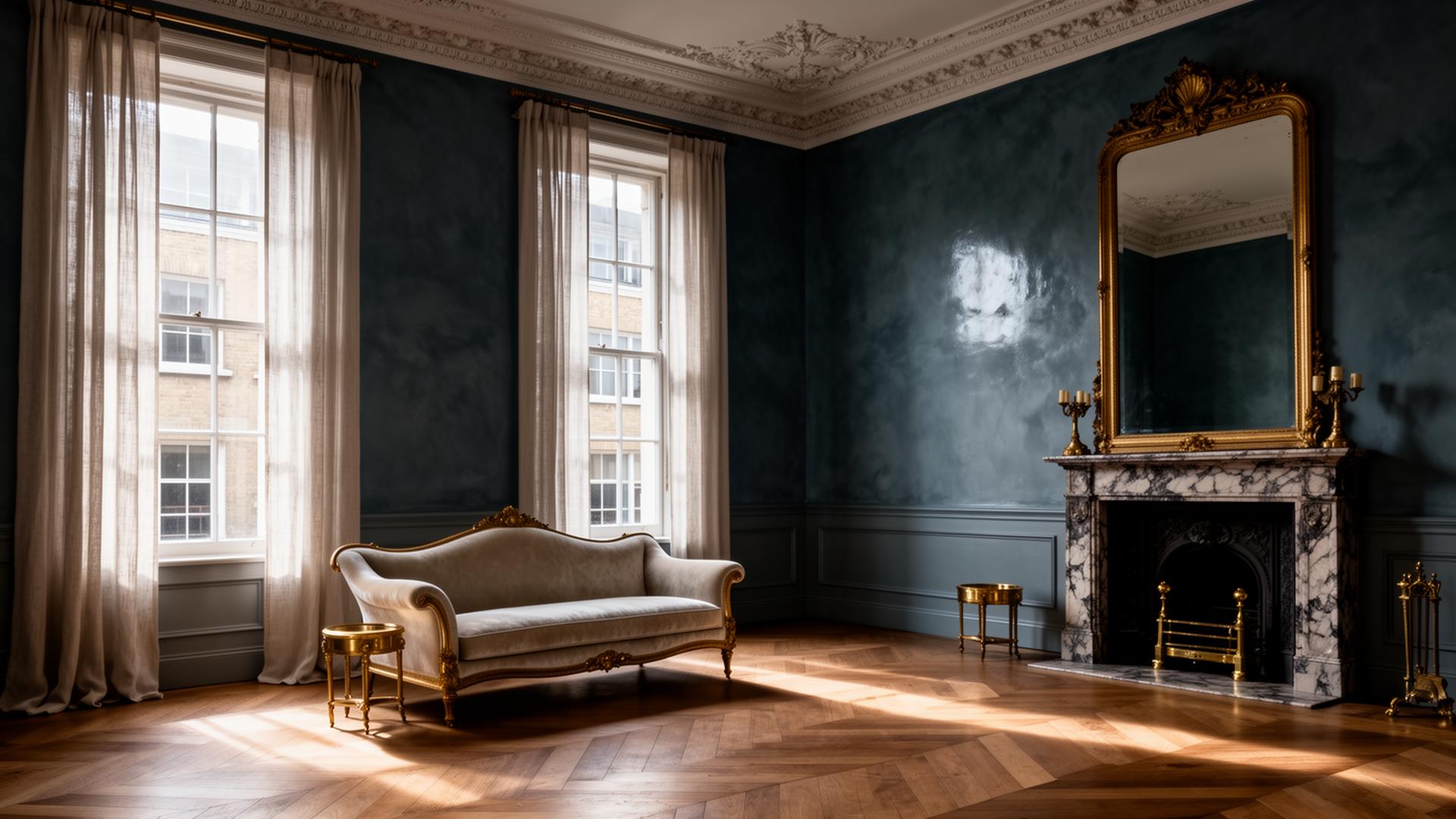 Luxury painting and decorating London - elegant period drawing room with Venetian plaster walls by The Painters London